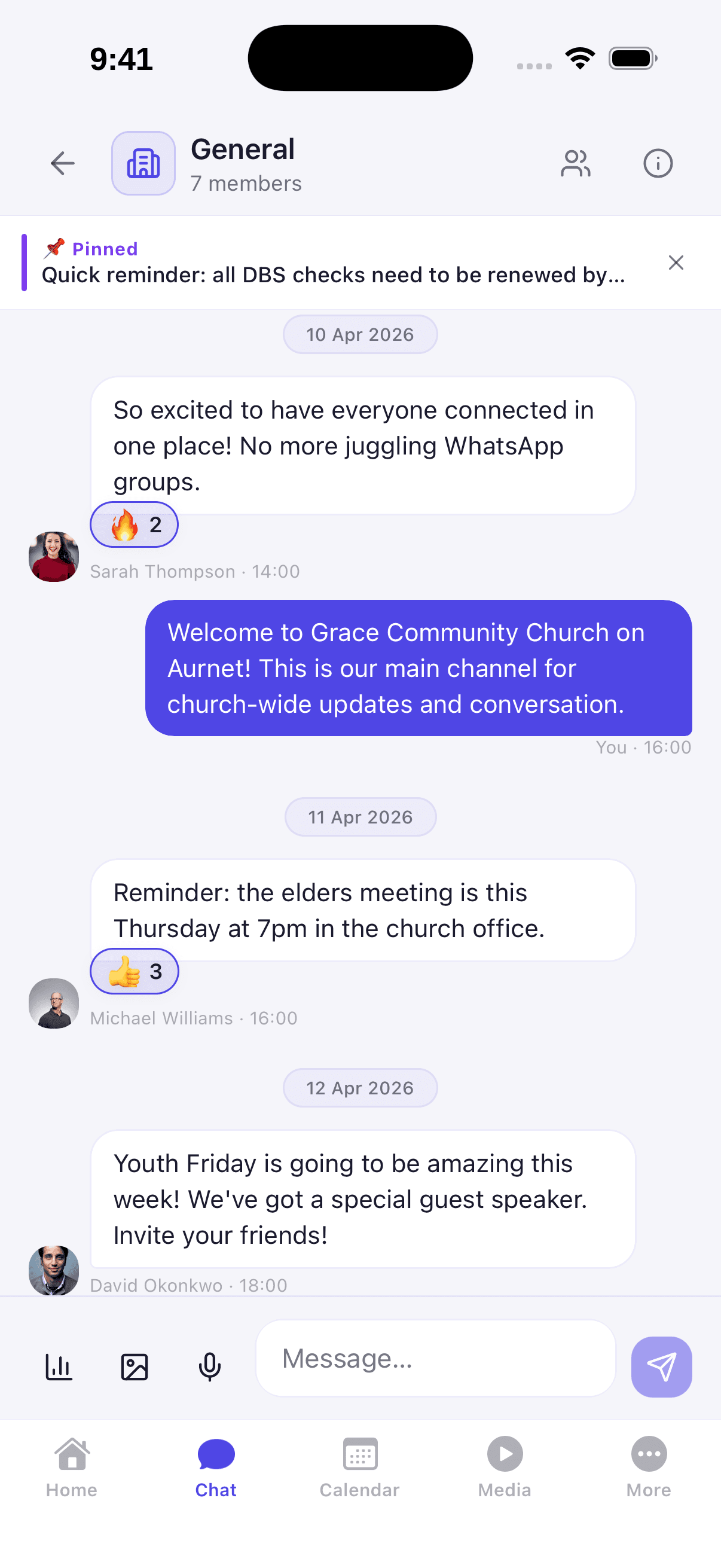 Aurnet messaging — team thread with targeted announcements