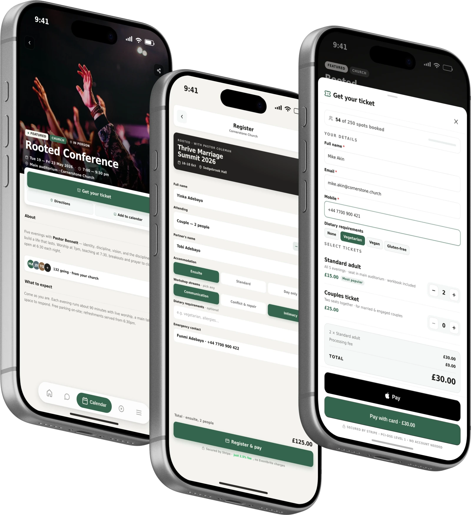 Aurnet events — event detail, registration, and a QR ticket